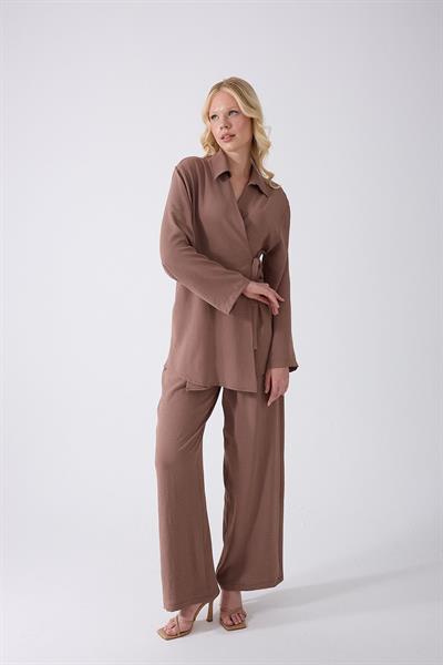 Vizon Kruvaze Bağlamalı Kimono Takım – Oversize Rahat Kesim