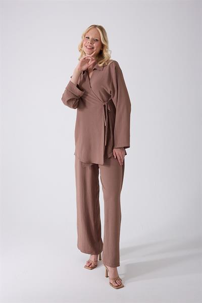 Vizon Kruvaze Bağlamalı Kimono Takım – Oversize Rahat Kesim