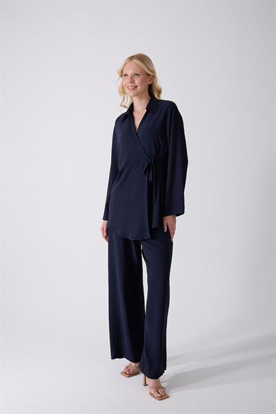 Lacivert Bağlamalı Kimono Takım – Oversize Rahat Kesim