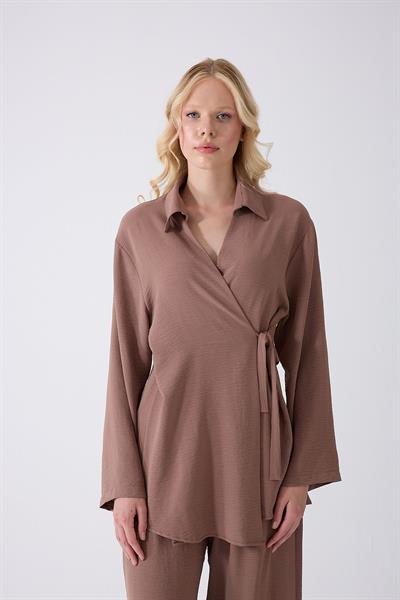 Vizon Kruvaze Bağlamalı Kimono Takım – Oversize Rahat Kesim