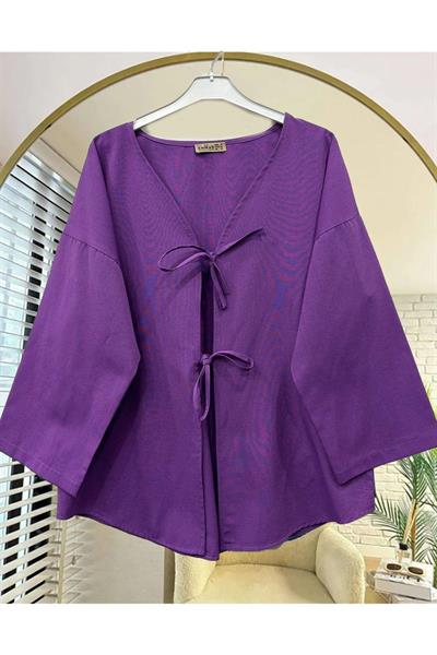 Önü Baglamalı Mor Kimono Tunik