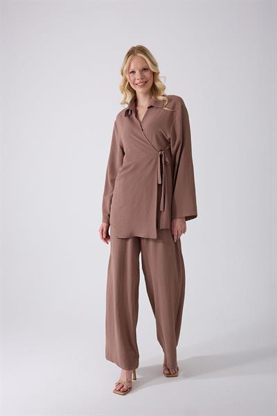 Vizon Kruvaze Bağlamalı Kimono Takım – Oversize Rahat Kesim