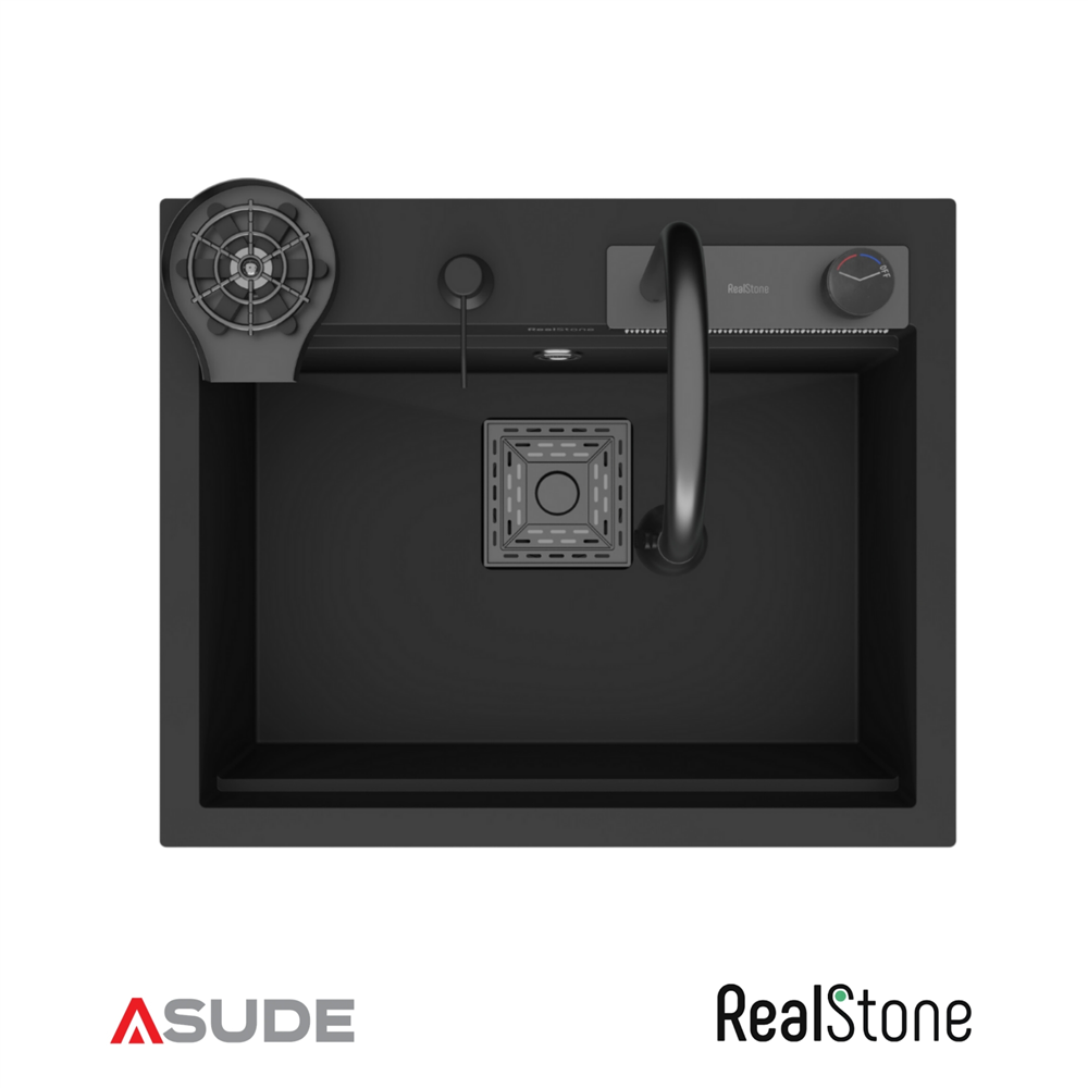 Realstone Angel Akıllı Granit Evye + Aksesuar Set Siyah
