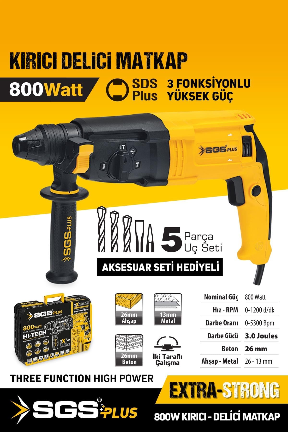 KIRICI-DELİCİ MATKAP 800 Watt 26 MM 3 KG (SDS PLUS)