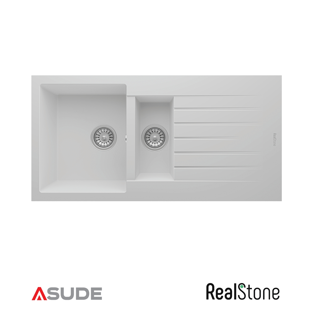 Realstone P005 Troya 1.5 Göz Damlalıklı Granit Evye 1000*500 mm Beyaz