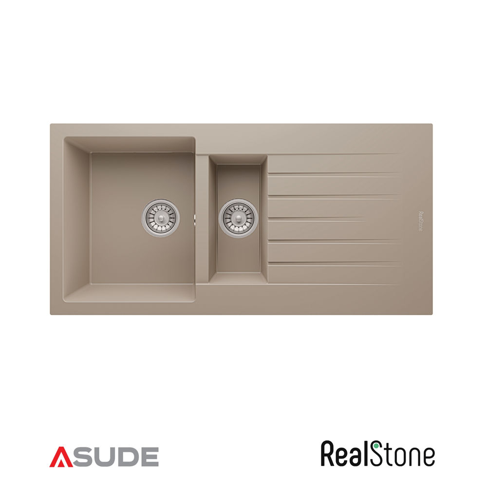 Realstone P005 Troya 1.5 Göz Damlalıklı Granit Evye 1000*500 mm Cappuccino