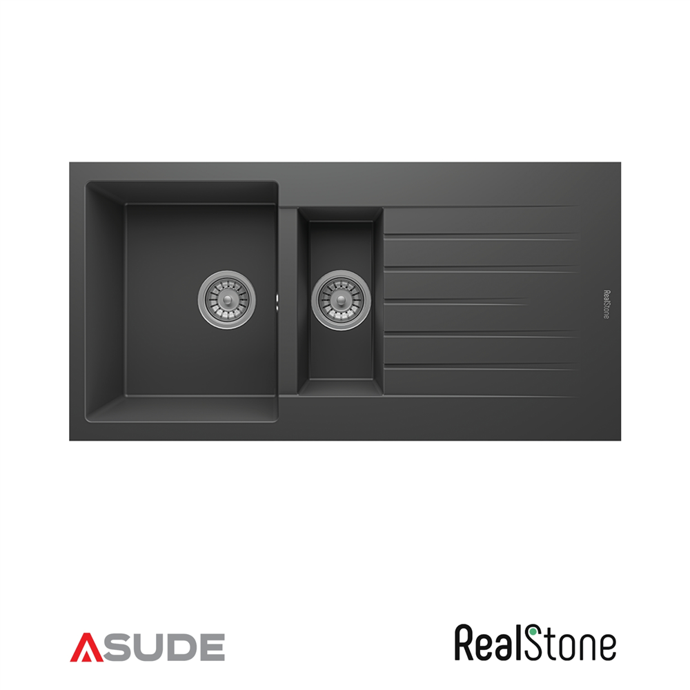 Realstone P005 Troya 1.5 Göz Damlalıklı Granit Evye 1000*500 mm Antrasit