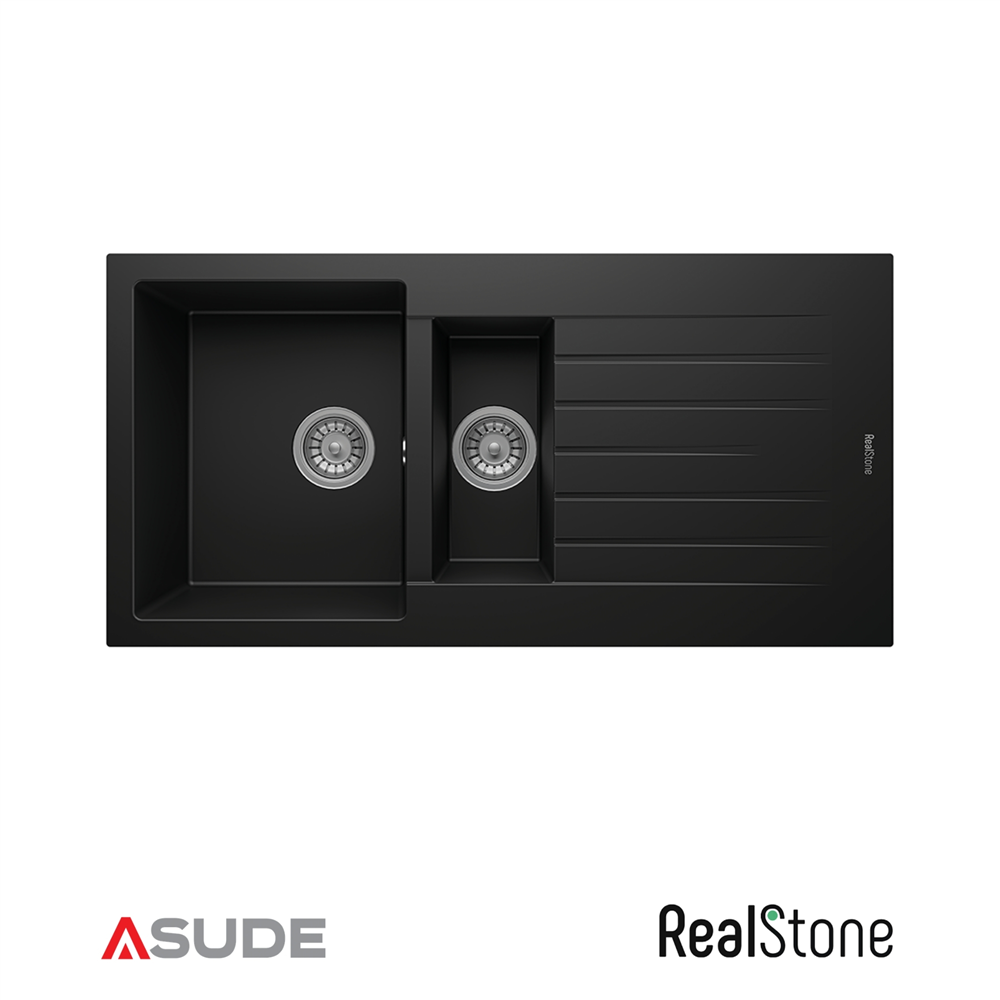 Realstone P005 Troya 1.5 Göz Damlalıklı Granit Evye 1000*500 mm Siyah