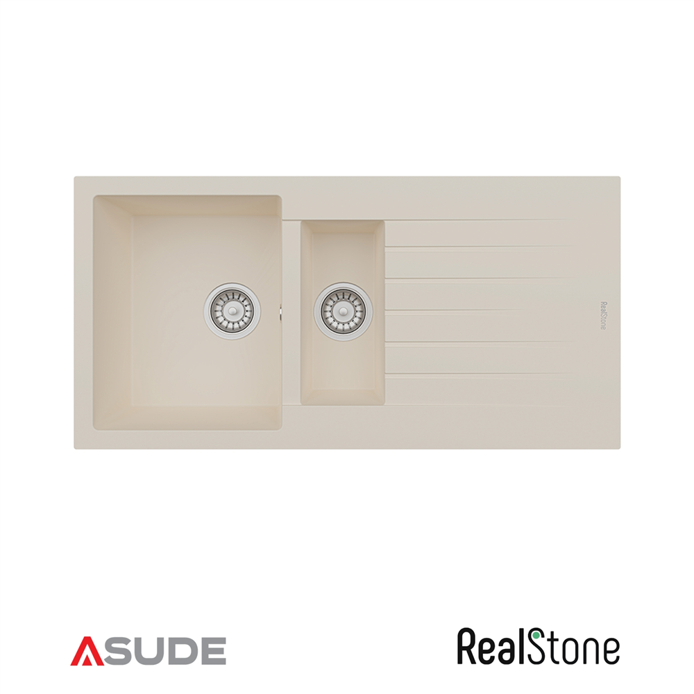 Realstone P005 Troya 1.5 Göz Damlalıklı Granit Evye 1000*500 mm Krem