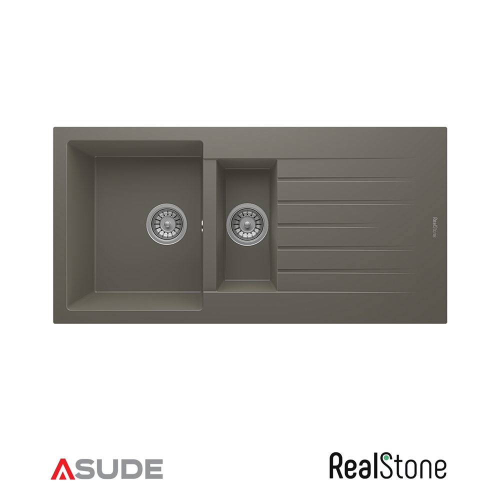 Realstone P005 Troya 1.5 Göz Damlalıklı Granit Evye 1000*500 mm Gri