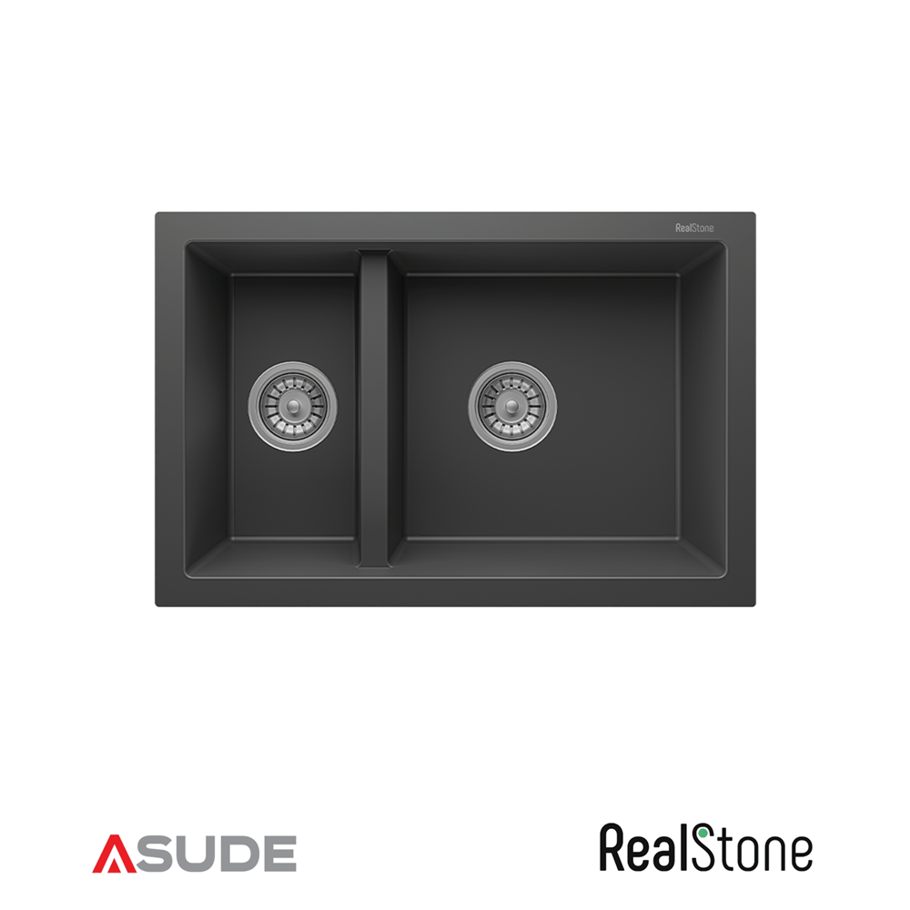 Realstone P018 Bergama 1.5 Göz Granit Evye 700*460 mm Antrasit