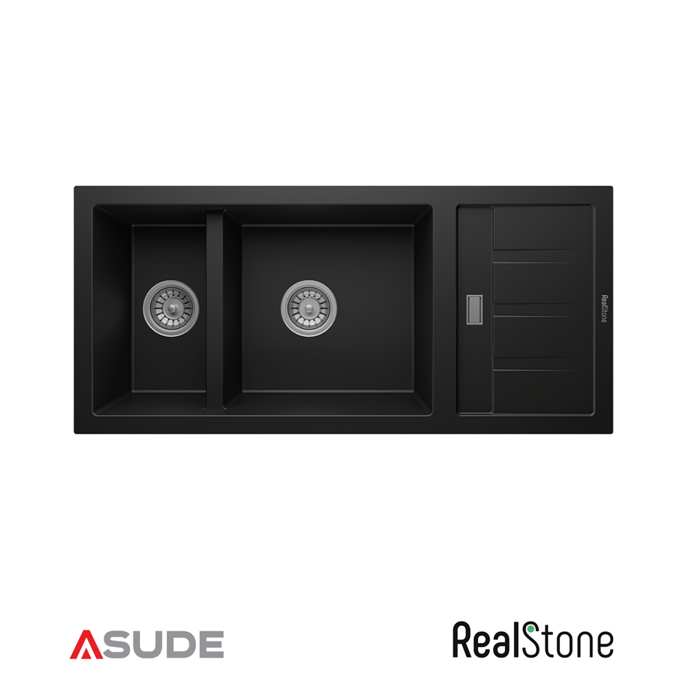 Realstone P024 Artemis 1.5 Göz Damlalıklı Granit Evye 1000*460 mm Siyah