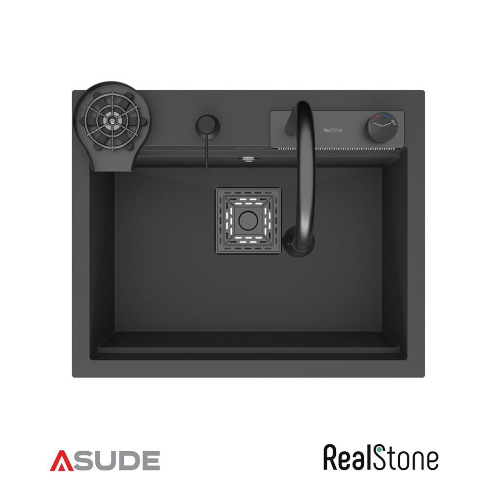 Realstone Angel Akıllı Granit Evye + Aksesuar Set Antrasit