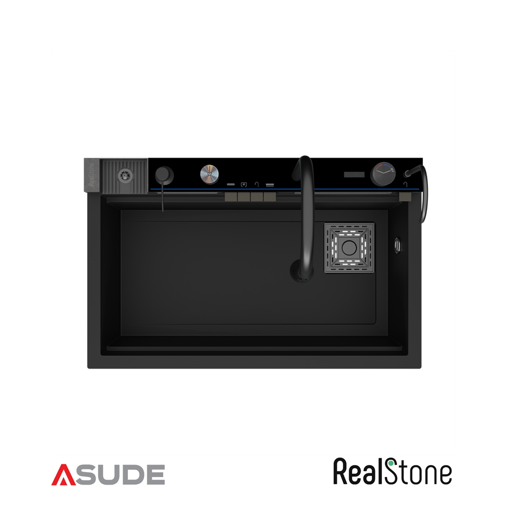 Realstone Viktoria Akıllı Granit Evye + Aksesuar Set Siyah