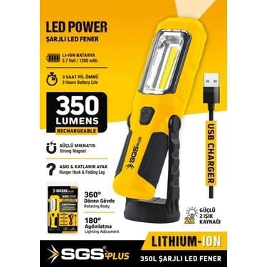ŞARJLI LED FENER 350 LÜMEN 3.7V / 1200 mAh