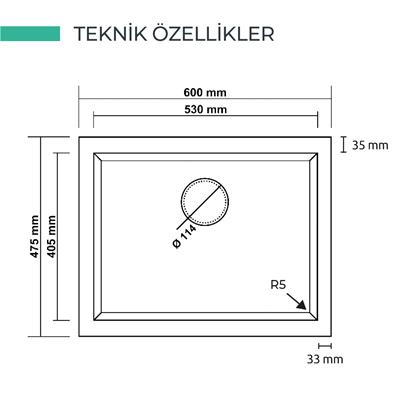 K012 GORDION G.EVİYE 600*475MM ANTRASİT