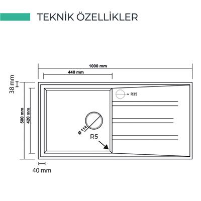 P012 EFES DAMLALIKLI G.EVİYE 1000*500MM ANTRASİT