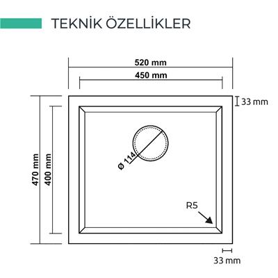 K005 GORDION G.EVİYE 520*470MM ANTRASİT