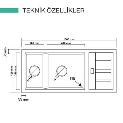 P024 ARTEMİS 1,5 GÖZ DAMLALIKLI G.EVİYE 1000*460MM