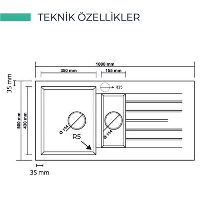 P005 TROYA 1,5 GÖZ DAMLALIKLI G.EVİYE 1000*500MM S