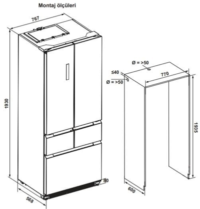 Hafele Cosmo Ankastre Kombi Buzdolabı 75 cm