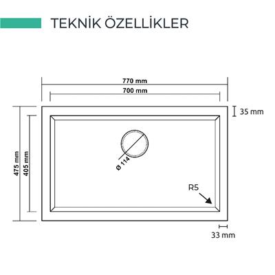 K013 GORDION G.EVİYE 770*475MM ANTRASİT