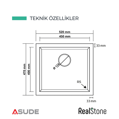 K005 GORDION G.EVİYE 520*470MM ANTRASİT