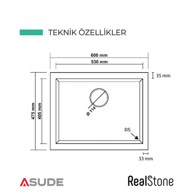 K012 GORDION G.EVİYE 600*475MM ANTRASİT