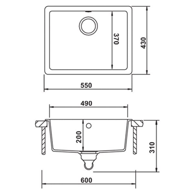 LAZIO Dolomite granit eviye, 550x430mm
