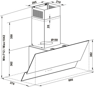 Hafele Luce Açılı Siyah Çift Cam Davlumbaz 90 cm