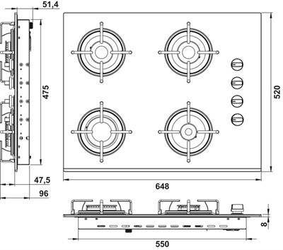 Hafele Luce Gazlı Ocak 65 cm 4G Siyah Cam