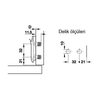 M510 I Taban dübelli Ø10 klipsli 0mm