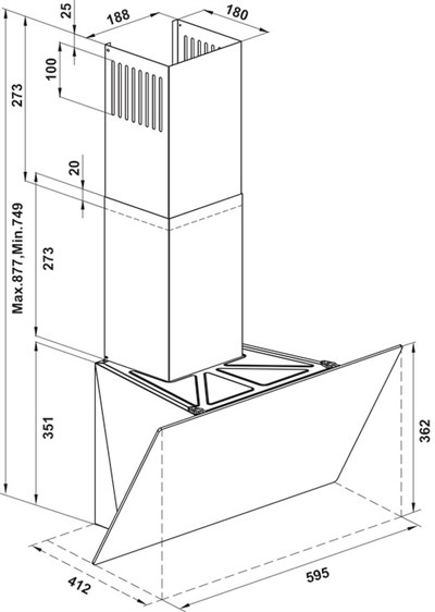 Hafele Orion Açılı Beyaz Tek Cam Davlumbaz 60 cm