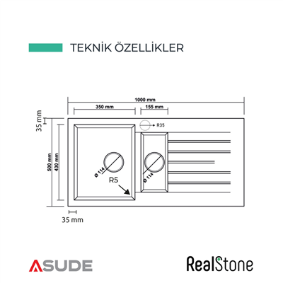 P005 TROYA 1,5 GÖZ DAMLALIKLI G.EVİYE 1000*500MM A