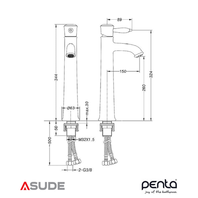 Penta 2481H Bosphorus Rose Yüksek Çanak Lavabo Bataryası