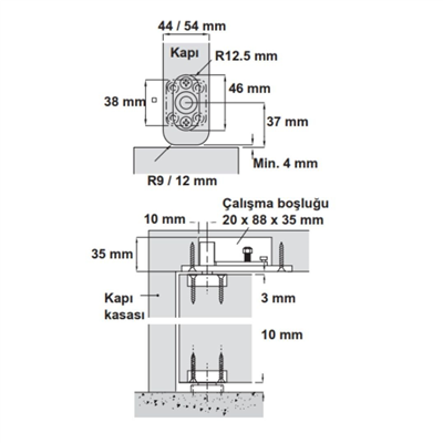 Pivot menteşe zemine monte p.çelik mat