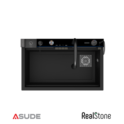 Realstone Viktoria Akıllı Granit Evye + Aksesuar Set Siyah