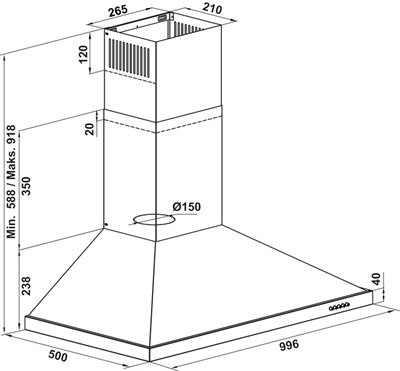Hafele Sirius Piramit Davlumbaz 100 cm Siyah