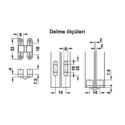 SUPER Gizli menteşe siyah 8x32mm
