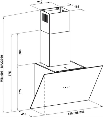 Hafele Vega Açılı Siyah Tek Cam Davlumbaz 45 cm