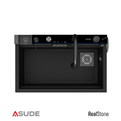 Realstone Viktoria Akıllı Granit Evye + Aksesuar Set Siyah