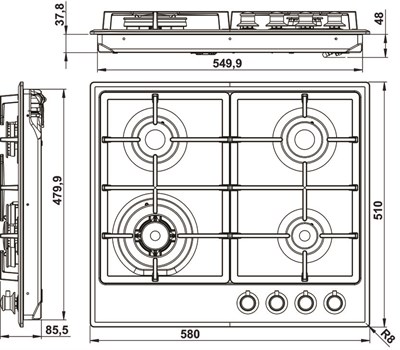 Hafele Vintage Gazlı Ocak 60 cm 3G1W Antrasit/Bronz