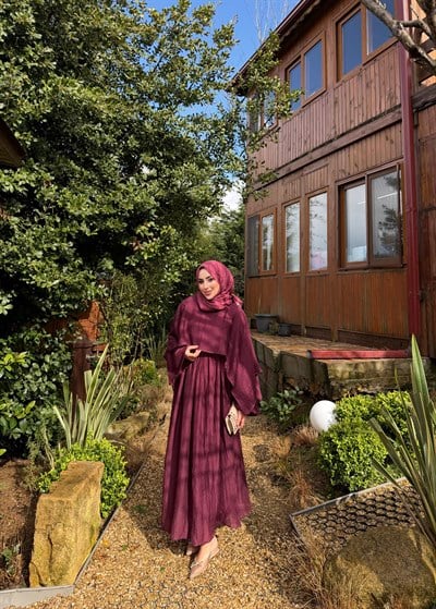 ÇİZGİLİ VUAL ETEKLİ TAKIM- BORDO