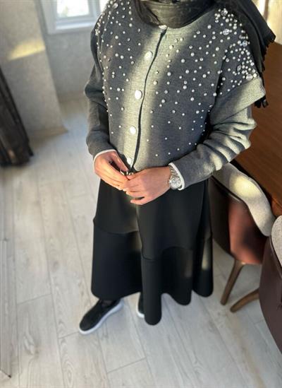İnci Glam Triko Hırka Gri