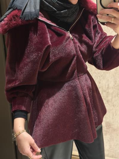 KÜRK YAKA KABAN BORDO 