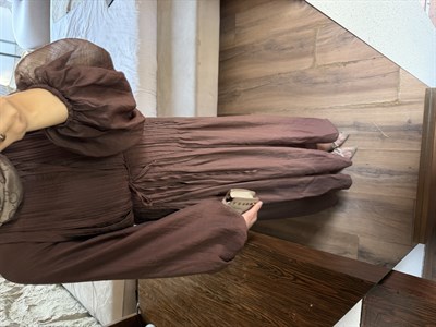 NERVÜRLÜ VUAL ELBİSE- KAHVE