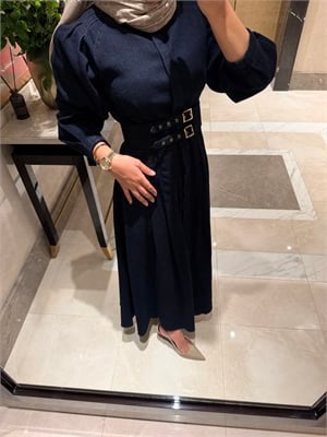 PREMIUM KEMERLİ DENIM ELBİSE- LACİVERT
