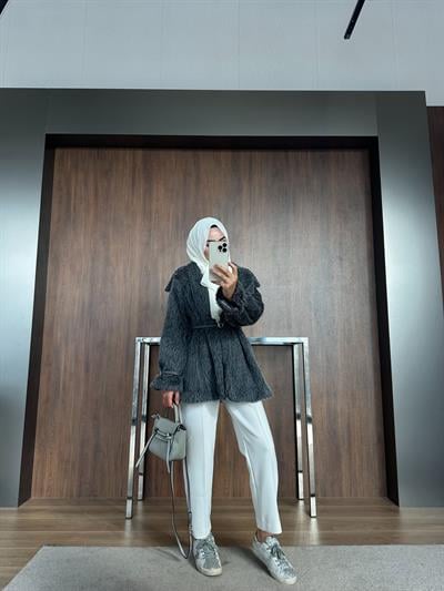 VELORA KEMERLİ KÜRK CEKET ANTRASİT