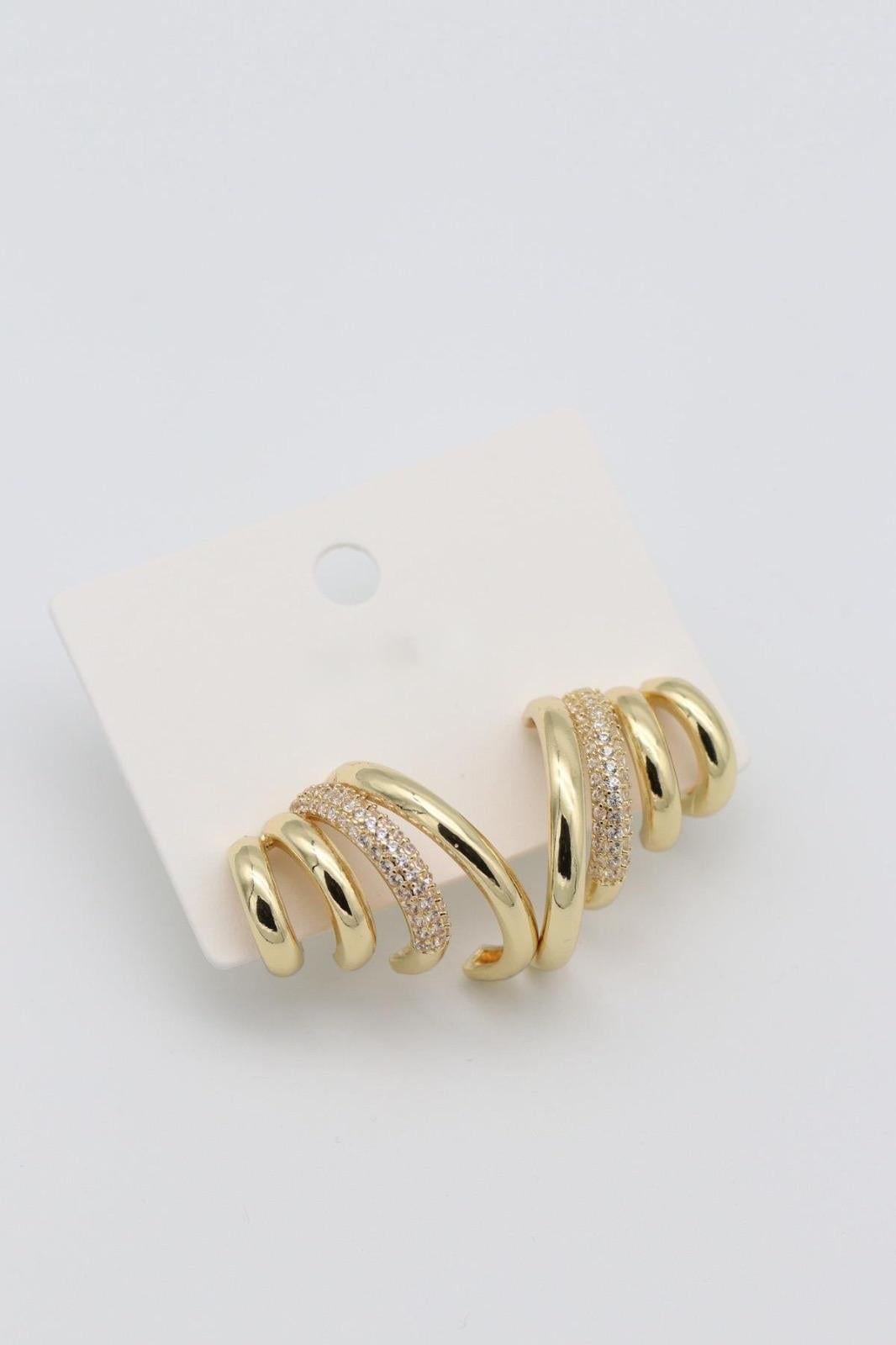 VİP SERİ ZİRKON TAŞLI KABURGA MODEL GOLD KÜPE 