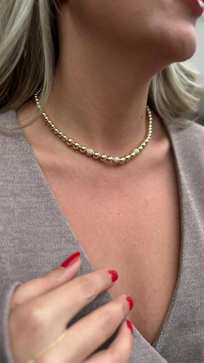 ÖZEL SERİ GOLD TOP BONCUK ZİRKON TAŞLI PETEK DETAY KOLYE
